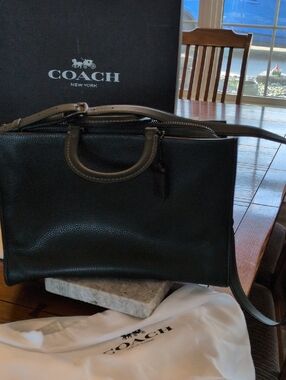 Coach Rogue 1941 Green RARE Pebbled Leather Briefcase with suede